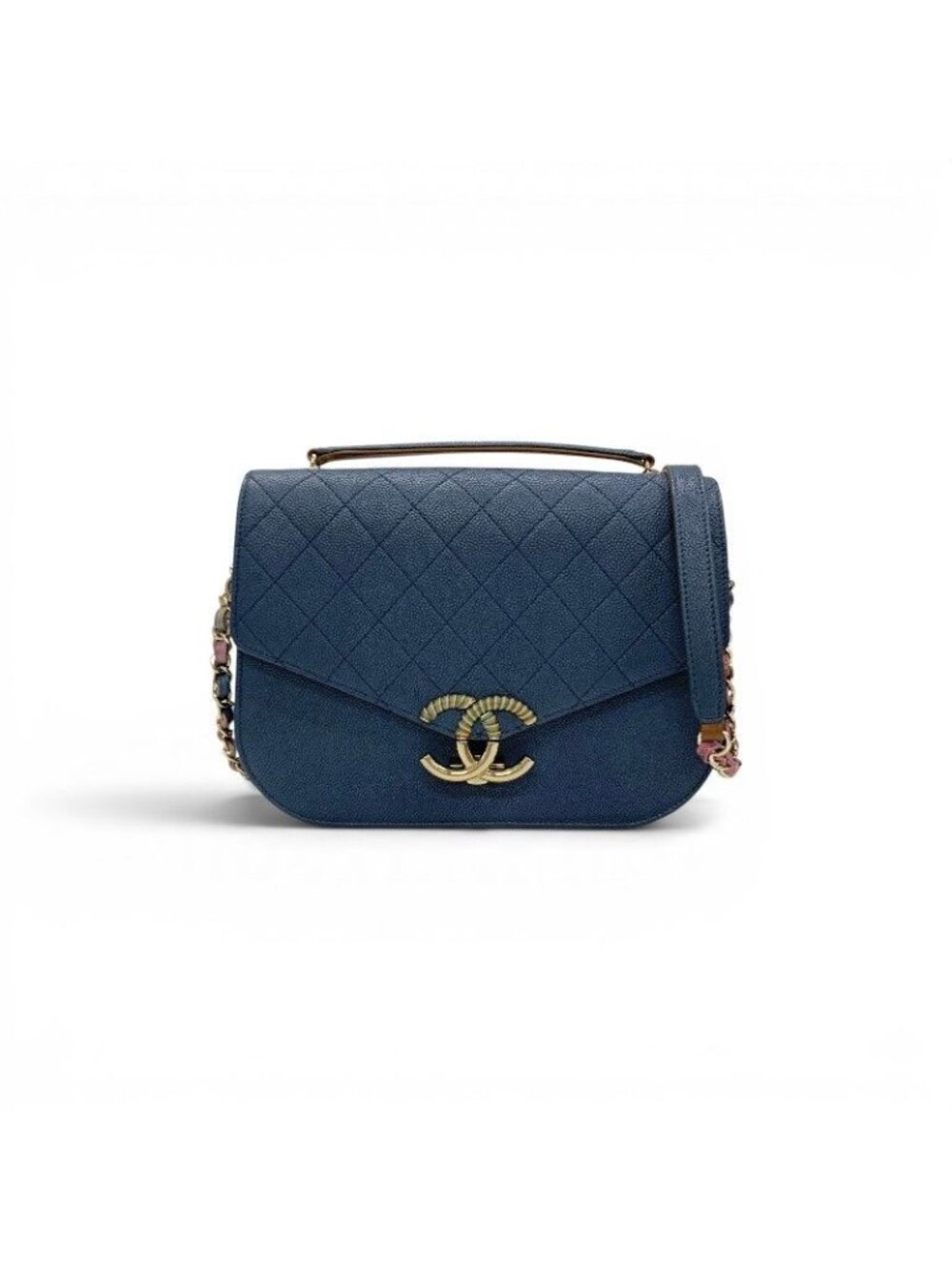 Chanel Shoulder Bag Blue Multicolor Half CC Logo Quilted Chain